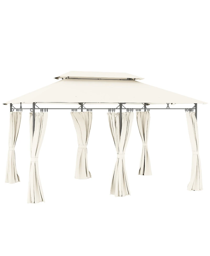 Outsunny 10' x 13' Double Roof Patio Gazebo with Curtains, Dark