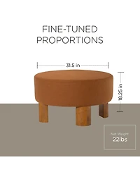 Maven Lane Celia Contemporary Upholstered Ottoman with Refined Brown Wood Finish