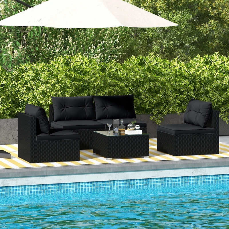 Gymax 5 Pcs Patio Furniture Set w/ Seat & Back Cushions Tempered Glass Tabletop