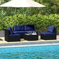 Gymax 5 Pcs Patio Furniture Set w/ Seat & Back Cushions Tempered Glass Tabletop