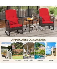 3 Pieces Rocking Bistro Set with 2-Tier Coffee Table