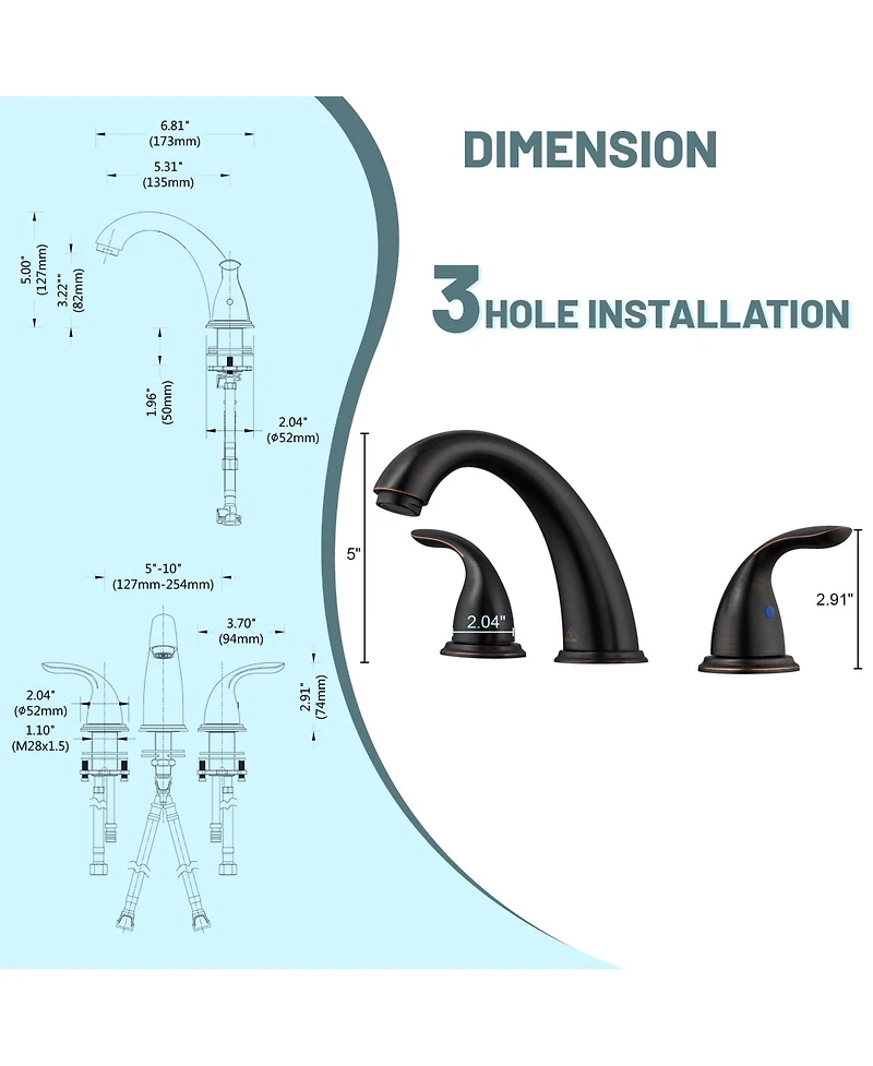 2 Handle Bathroom Sink Faucet - 4 Inch Centerset Faucet Bathroom Faucet Bathroom Vanity Sink Faucets with Pop-up Drain Oil Rubbed Bronze