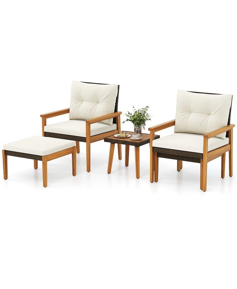 5 Piece Rattan Furniture Set with Square Coffee Table