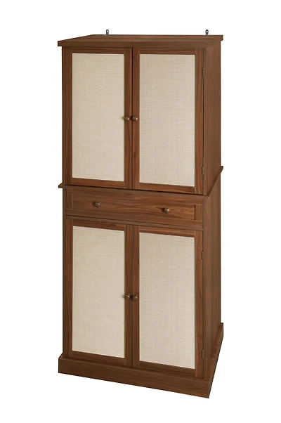 Tall Storage Cabinet with Drawers 4 Rattan Door Storage Cabinet with Adjustable Shelf Freestanding Cupboard for Kitchen Living Room, Brown