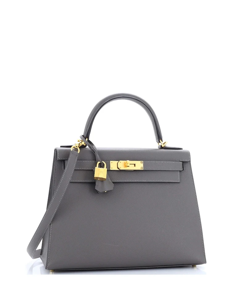 Pre-Owned HERMES Kelly 28 Handbag Grey Epsom with Gold Hardware