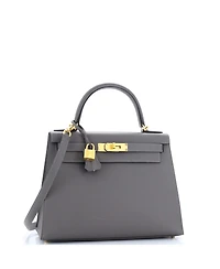 Pre-Owned HERMES Kelly 28 Handbag Grey Epsom with Gold Hardware