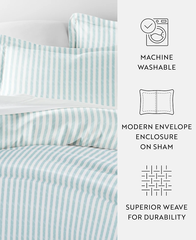 ienjoy Home Distressed Striped Pattern 3 Piece Duvet Cover Set, Full/Queen