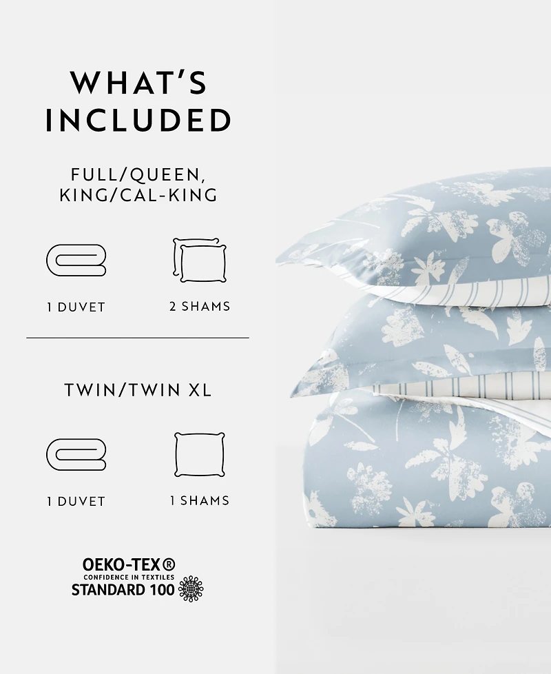 ienjoy Home Reversible Floral & Geometric Pattern 3 piece Duvet Cover Set, King/California King