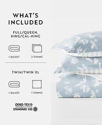 ienjoy Home Reversible Floral & Geometric Pattern 3 piece Duvet Cover Set, King/California King