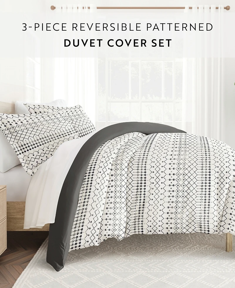 ienjoy Home Reversible Floral & Geometric Pattern 3 piece Duvet Cover Set, Full/Queen