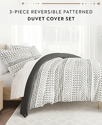 ienjoy Home Reversible Floral & Geometric Pattern 3 piece Duvet Cover Set, Full/Queen