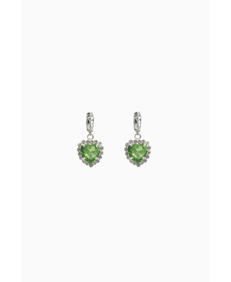 Earrings with Green Heart Pendant 1.3″