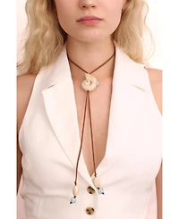 Brown Suede Cord Necklace With Cermaic Seashell Tie Charm
