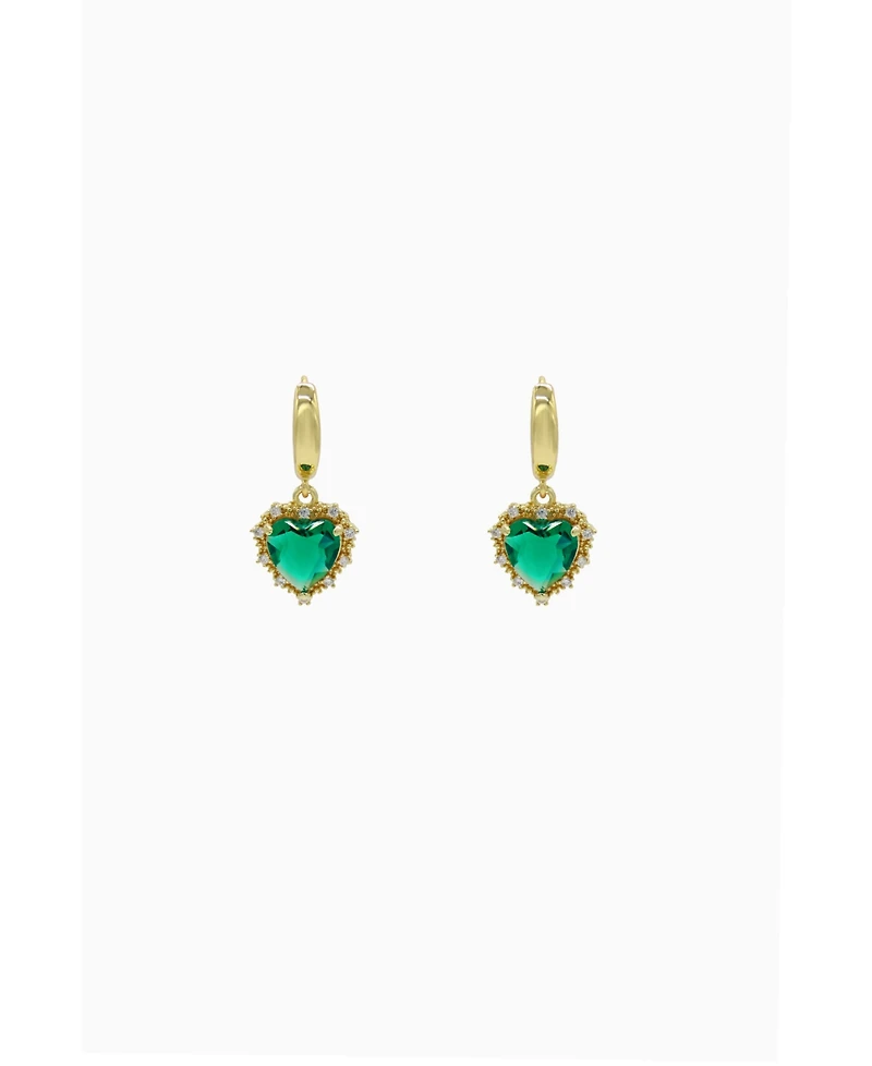Yellow Earrings With Green Heart Pendant 1.5″
