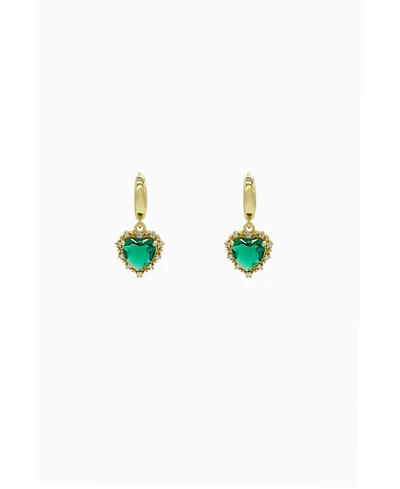 Yellow Earrings With Green Heart Pendant 1.5″
