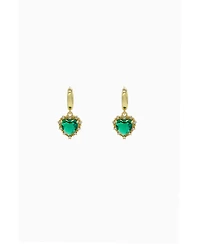 Yellow Earrings With Green Heart Pendant 1.5″
