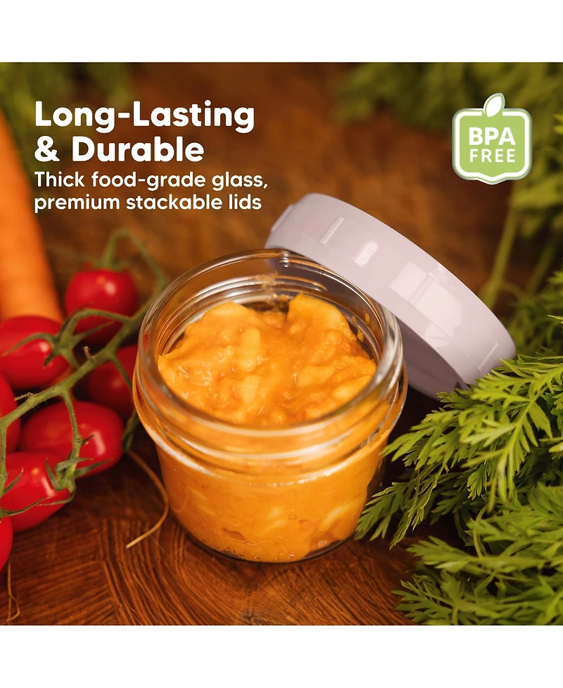 KeaBabies 6pk Prep Baby Food Storage Containers, 4 oz Leak-Proof, Bpa Free Glass Jars for Feeding