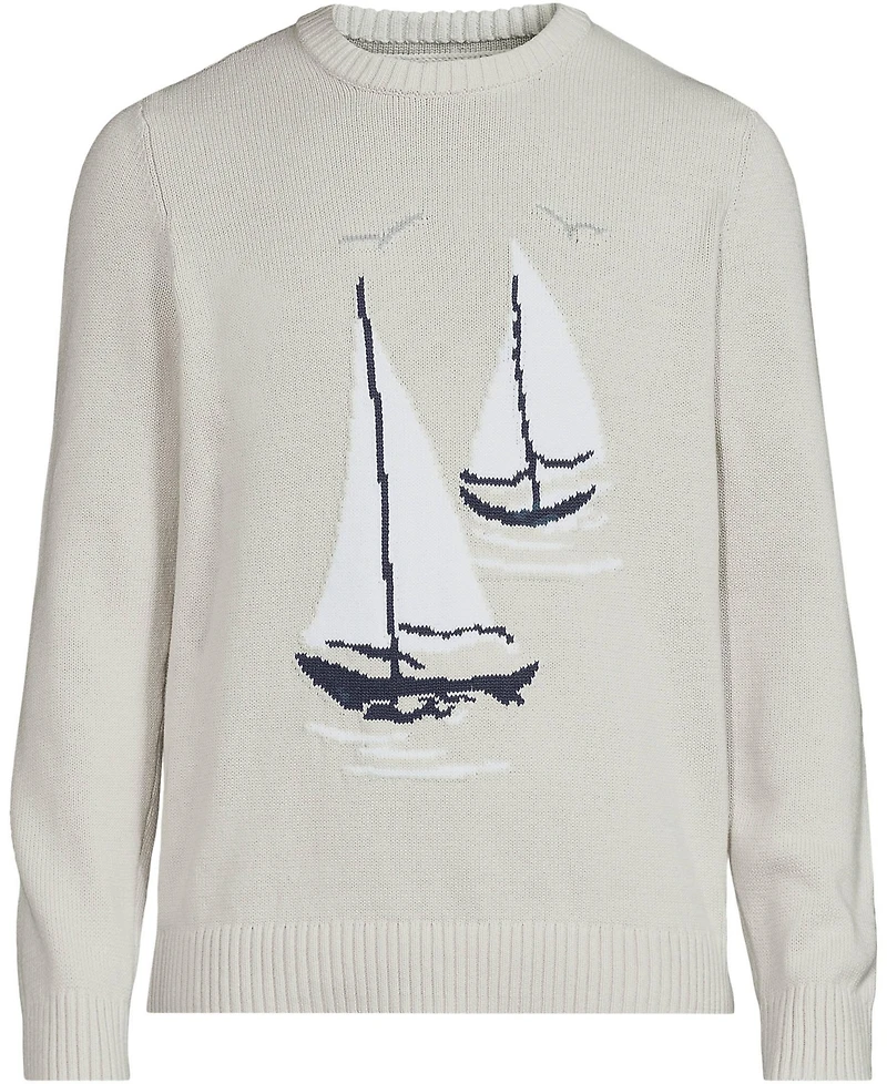 Lands' End Men's Long Sleeve Drifter Sailboats Sweater