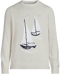 Lands' End Men's Long Sleeve Drifter Sailboats Sweater