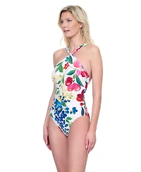 Garden Dream High Neck Twist Halter One-Piece Swimsuit
