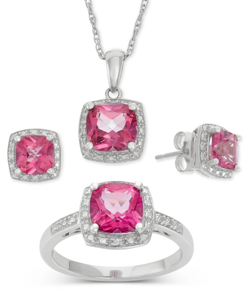 Pink Topaz (6-1/5 ct. t.w.) and Diamond Accent Jewelry Set Sterling Silver