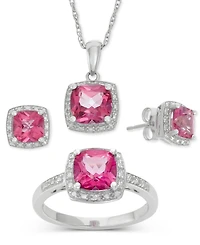 Pink Topaz (6-1/5 ct. t.w.) and Diamond Accent Jewelry Set Sterling Silver
