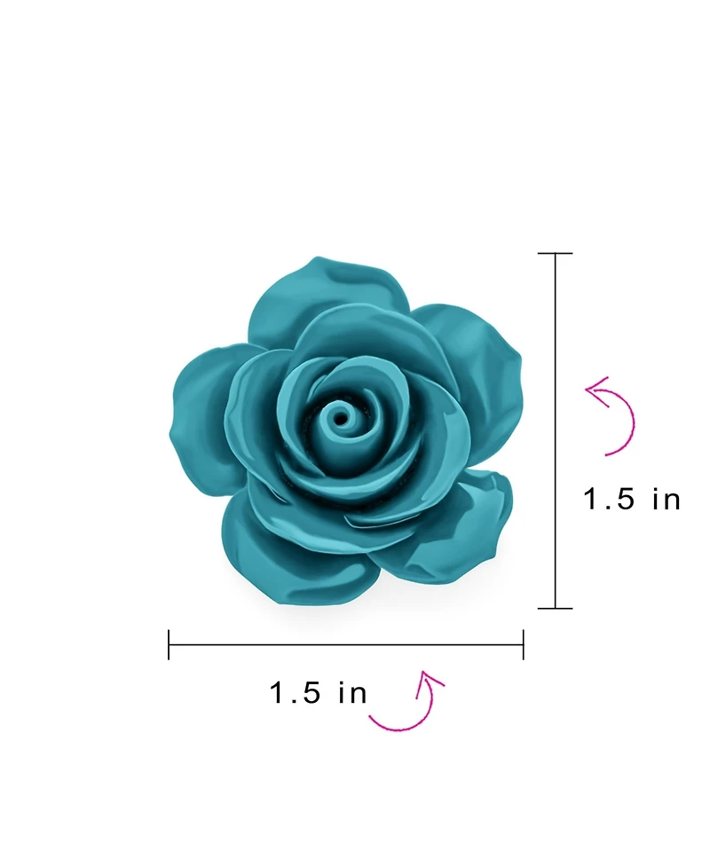 Bling Jewelry Romantic Floral Blooming 3D Carved Rose Brooche Pin Pink Blue Black White Red