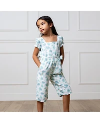 Hope & Henry Little Girls Linen Puff Sleeve Smocked Waist Jumpsuit