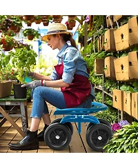 Garden Rolling Workseat with Swivel Seat and Adjustable Height Comfortable Mobile Tool for Outdoor Tasks
