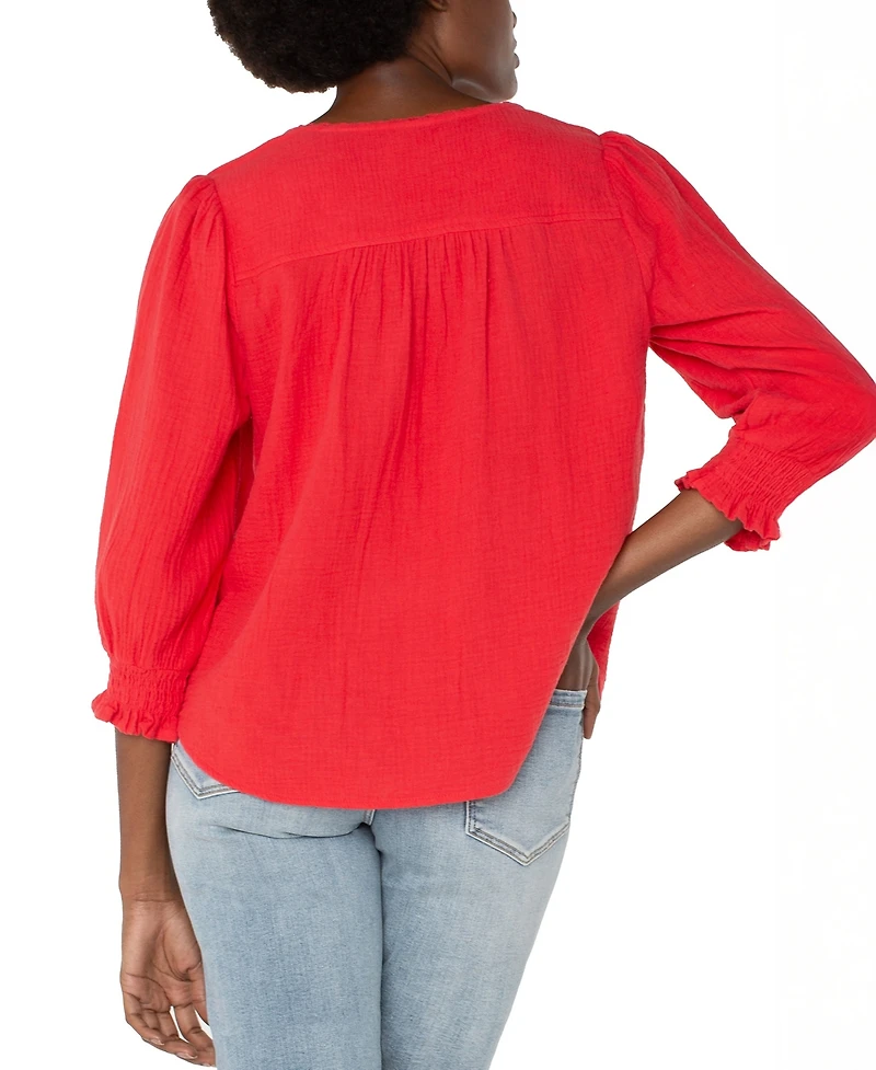 Liverpool Los Angeles Women's 3/4 Sleeve Embroidered Top
