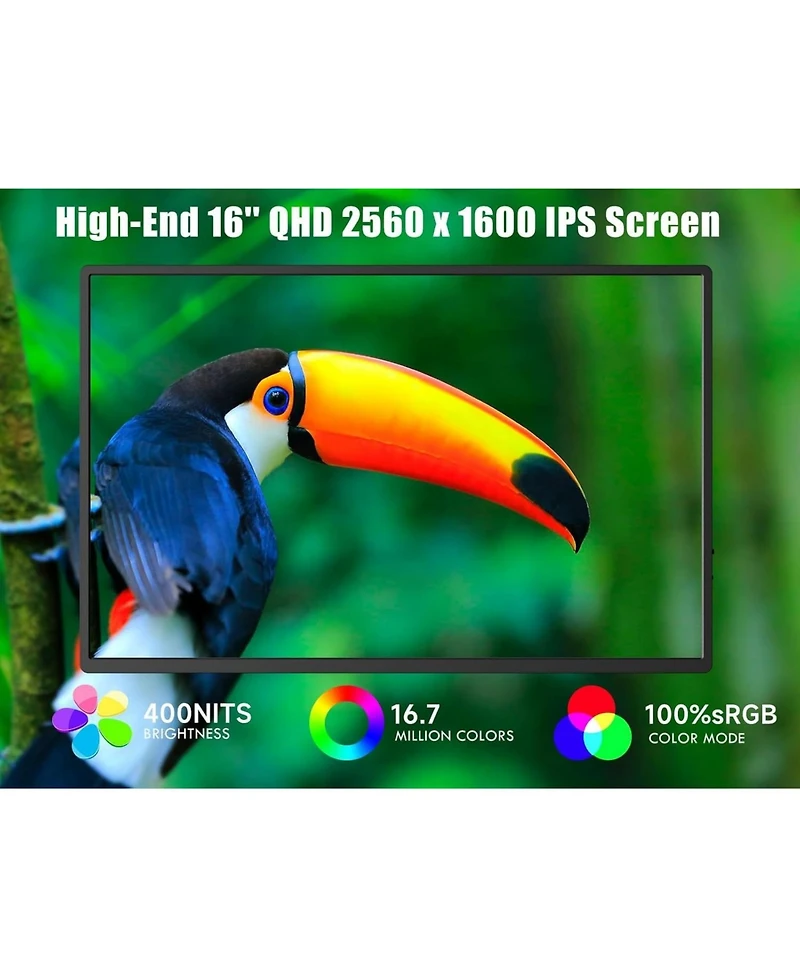 XGaming Portable Monitor 2.5K 2560x1600 Qhd 16 Inch,120Hz Ips Display,16:10 Ultra Wide Screen,Hdmi Usb-c Computer Gaming Monitor for Laptop Mac Phone