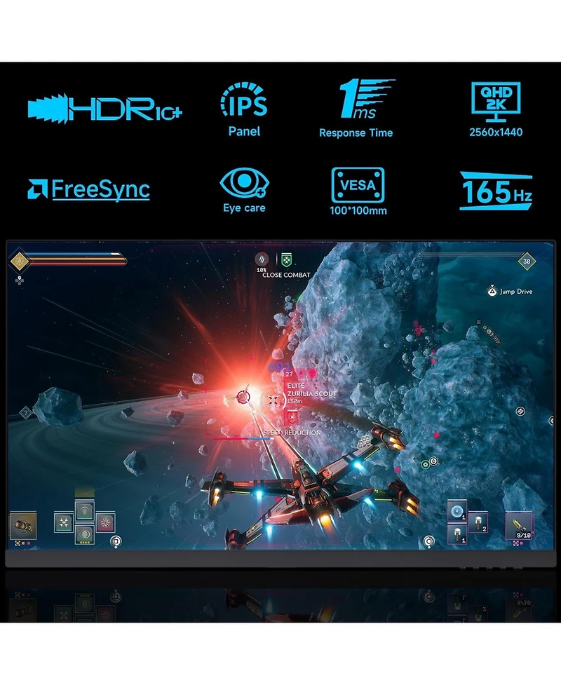 XGaming 27 inch Gaming Monitor, Qhd 2560 1440p, 144Hz/165Hz 99% sRGB, Frameless Ips Screen, 1ms, FreeSync, Hdmi DisplayPort, Monitor with Built-in Spe