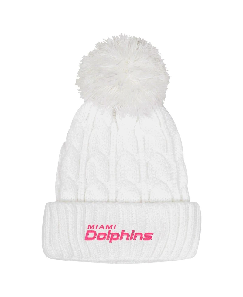 Outerstuff Big Girls White Miami Dolphins Cable Cuffed Knit Hat with Pom