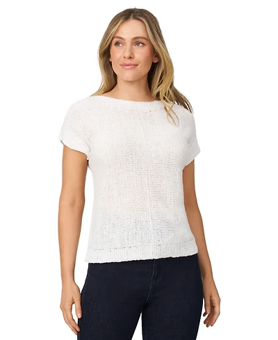 Melissa Paige Petite Buttoned-Back Dolman-Sleeve Tape Yarn Sweater