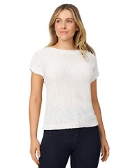 Melissa Paige Petite Buttoned-Back Dolman-Sleeve Tape Yarn Sweater