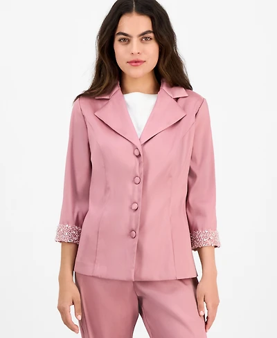 Alex Evenings Petite Notched Collar Button-Front Blouse
