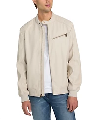 Guess Men's Stretch Faux Leather Snap Collar Moto Jacket