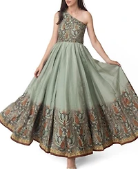 Raas Women's Fit and Flare Dress with Multi-Color Belt Rhinestone Mirrorwork