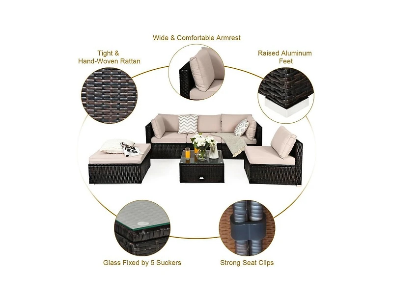 6-Piece Outdoor Patio Sectional Sofa Set with Coffee Table Comfortable and Stylish Seating for Your Garden or