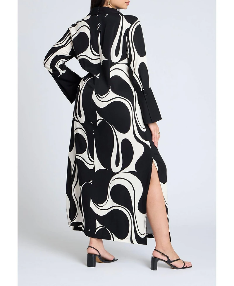 Eloquii Women's Plus Printed Collared Maxi Dress
