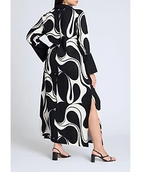 Eloquii Women's Plus Printed Collared Maxi Dress