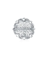 Bling Jewelry Floral Heart Filigree Cz Brooch Pin Silver Brass