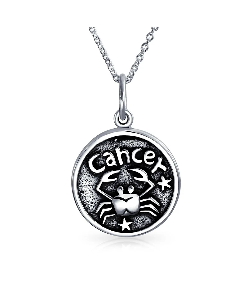 Bling Jewelry Cancer Zodiac Sign Astrology Horoscope Round Medallion Pendant Necklace Antiqued Sterling Silver