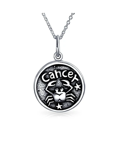 Bling Jewelry Cancer Zodiac Sign Astrology Horoscope Round Medallion Pendant Necklace Antiqued Sterling Silver