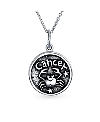 Bling Jewelry Cancer Zodiac Sign Astrology Horoscope Round Medallion Pendant Necklace Antiqued Sterling Silver