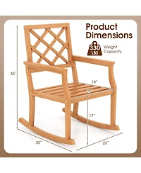Teak Wood Rocking Chair Oversized Porch Rocker with Backrest and Slatted Seat