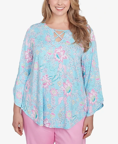 Ruby Rd. Plus Floral Puff Print Top