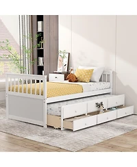 Captain s Bed with Pull-Out Trundle and 3 Storage Drawers for Kids or Guest Room