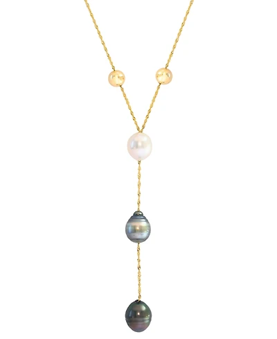 Effy Cultured Black & Tahitian Pearl (9mm) & White Cultured South Sea Pearl (8mm) Necklace in 14k Yellow Gold, 18"