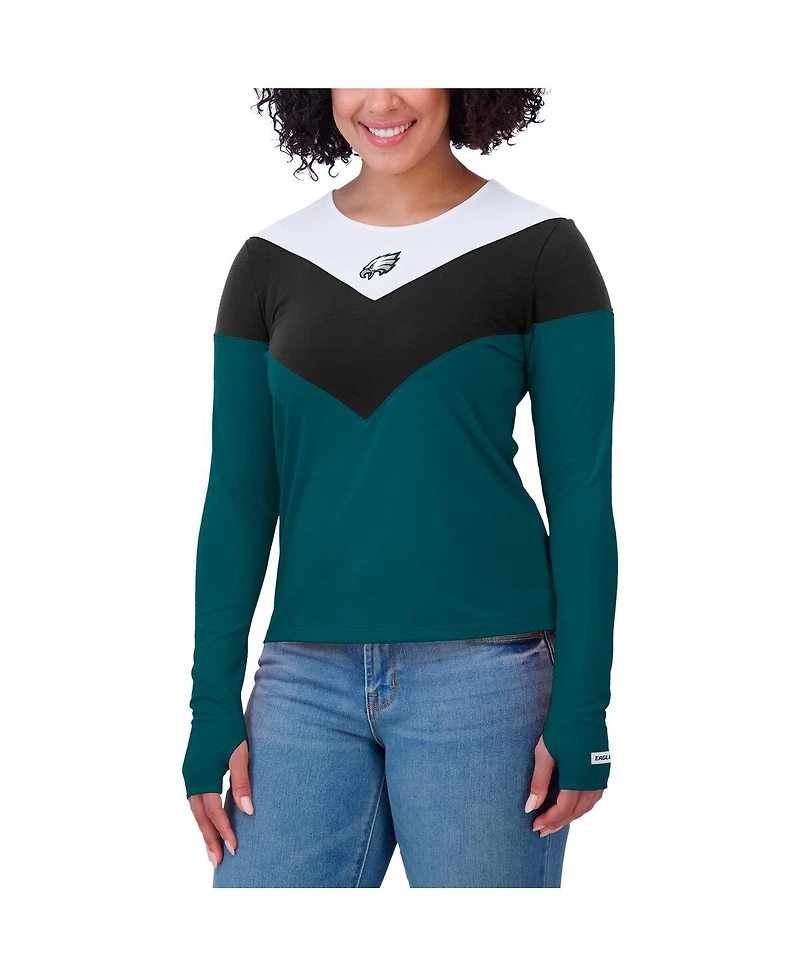Wear by Erin Andrews Women's Midnight Green/Black Philadelphia Eagles Plus Size Chevron Tri-Blend Long Sleeve T-Shirt